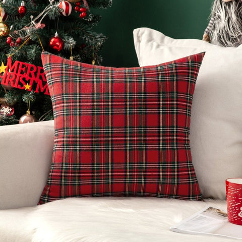 Choose Your Set "in Your Ideas" - Christmas Pattern Scottish Tartan Plaid Fur Snowflack Decorative Throw Pillow Covers - Miulee