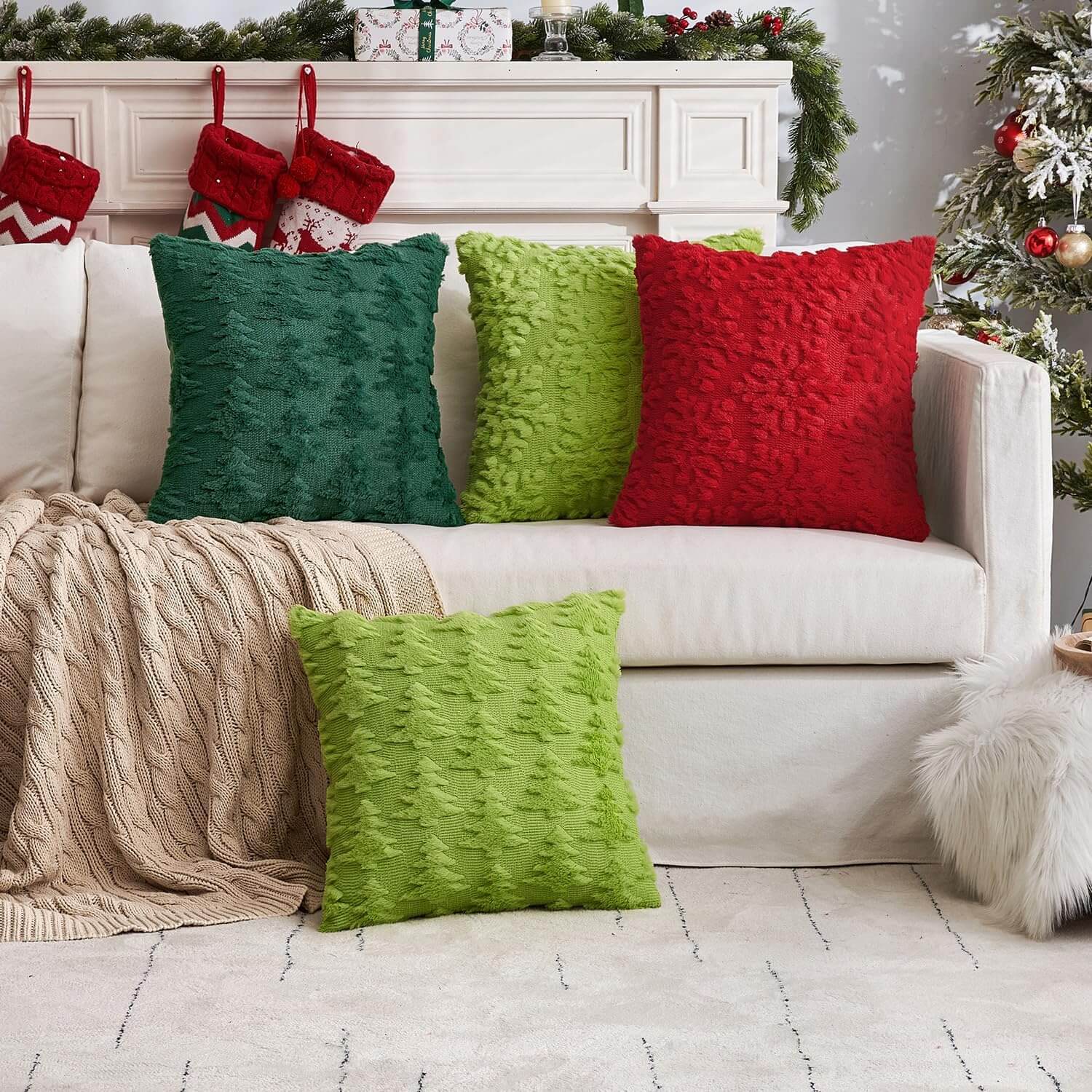 Choose Your Set "in Your Ideas"  - Christmas Pattern Scottish Tartan Plaid Fur Snowflack Decorative Throw Pillow Covers