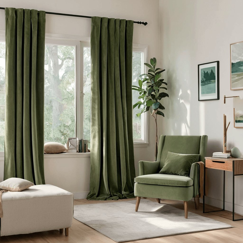 MIULEE Customized Velvet Curtains Luxury Blackout Curtains Thermal Insulated-2 Panels-Moss-Green