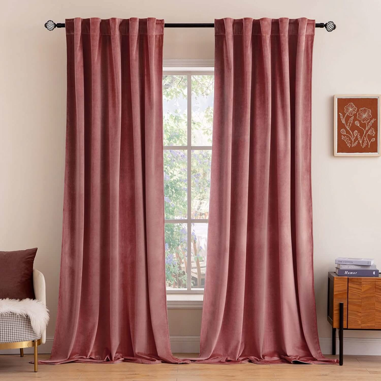 MIULEE Velvet Curtains Luxury Blackout Curtains for Bedroom Living Room Thermal Insulated Fall Decor Super Soft Rod Pocket & Back Tab 2 Panels