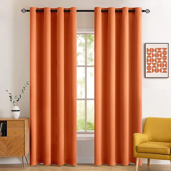 Free Shipping - MIULEE Room Darkening Thermal Insulated Blackout Curtains (2 Panels) - Orange - Miulee