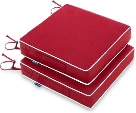 MIULEE 17 x 16 x 2 Outdoor Chair Cushions,Waterproof Seat Cushions with Adjustable Straps,Set of 2 Patio Chair Cushions for Patio Furniture Garden,Red - Miulee