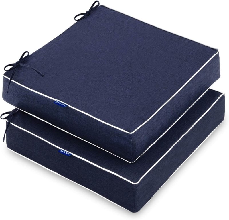 MIULEE 19 x 19 x 3 Inch Outdoor Chair Cushions,Waterproof Seat Cushions for Patio Furniture Garden with Ties Patio Chair Cushions Set of 2,Navy - Miulee