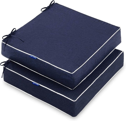 MIULEE 19 x 19 x 3 Inch Outdoor Chair Cushions,Waterproof Seat Cushions for Patio Furniture Garden with Ties Patio Chair Cushions Set of 2,Navy - Miulee