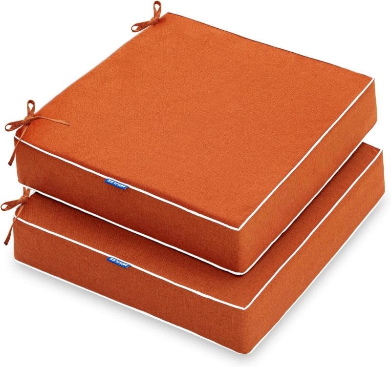 MIULEE 19 x 19 x 3 Inch Outdoor Chair Cushions,Waterproof Seat Cushions for Patio Furniture Garden with Ties Patio Chair Cushions Set of 2,Orange - Miulee