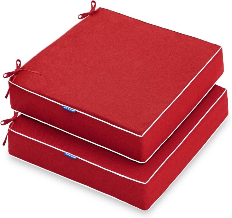 MIULEE 19 x 19 x 3 Inch Outdoor Chair Cushions,Waterproof Seat Cushions for Patio Furniture Garden with Ties Patio Chair Cushions Set of 2,Red - Miulee