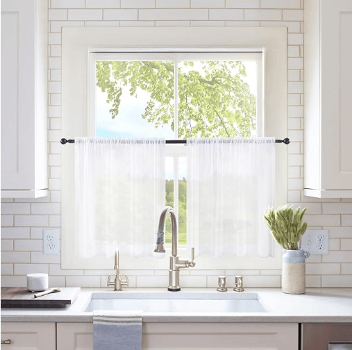 MIULEE 2 Panels Kitchen Tiers Half Window Sheer Curtains Rod Pocket Voile Drapes for Kitchen Bathroom Small Windows 29 by 24 Inch White - Miulee