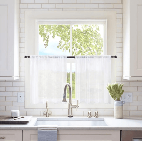 MIULEE 2 Panels Kitchen Tiers Half Window Sheer Curtains Rod Pocket Voile Drapes for Kitchen Bathroom Small Windows 29 by 24 Inch White - Miulee