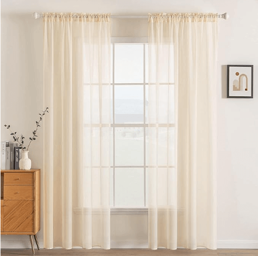 MIULEE 2 Panels Solid Color Sheer Window Curtains Elegant Window Voile Panels/Drapes/Treatment (Cream Beige) - Miulee