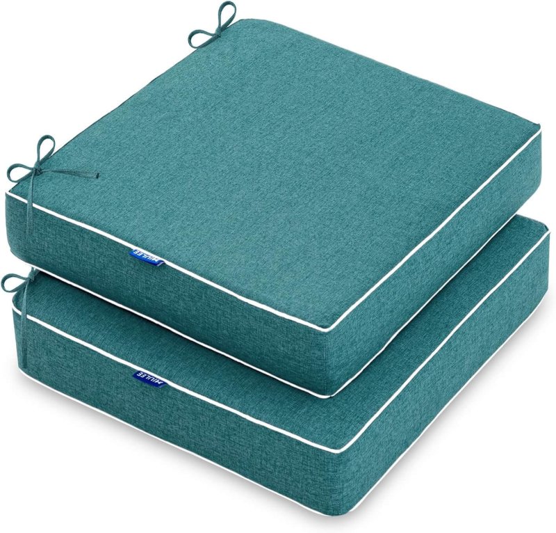 MIULEE 22 x 22 x 3 Inch Outdoor Chair Cushions,Waterproof Seat Cushions for Patio Furniture Garden with Ties Patio Chair Cushions Set of 2,Turquoise - Miulee