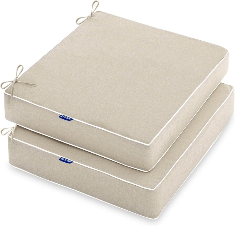 MIULEE 24 x 24 x 4 Inch Outdoor Chair Cushions,Waterproof Seat Cushions for Patio Furniture Garden with Ties Patio Chair Cushions Set of 2,Beige - Miulee