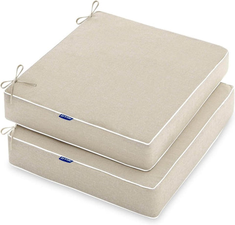 MIULEE 24 x 24 x 4 Inch Outdoor Chair Cushions,Waterproof Seat Cushions for Patio Furniture Garden with Ties Patio Chair Cushions Set of 2,Beige - Miulee