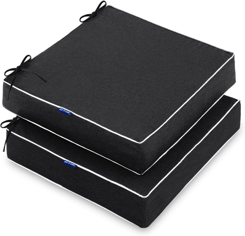 MIULEE 24 x 24 x 4 Inch Outdoor Chair Cushions,Waterproof Seat Cushions for Patio Furniture Garden with Ties Patio Chair Cushions Set of 2,Black - Miulee