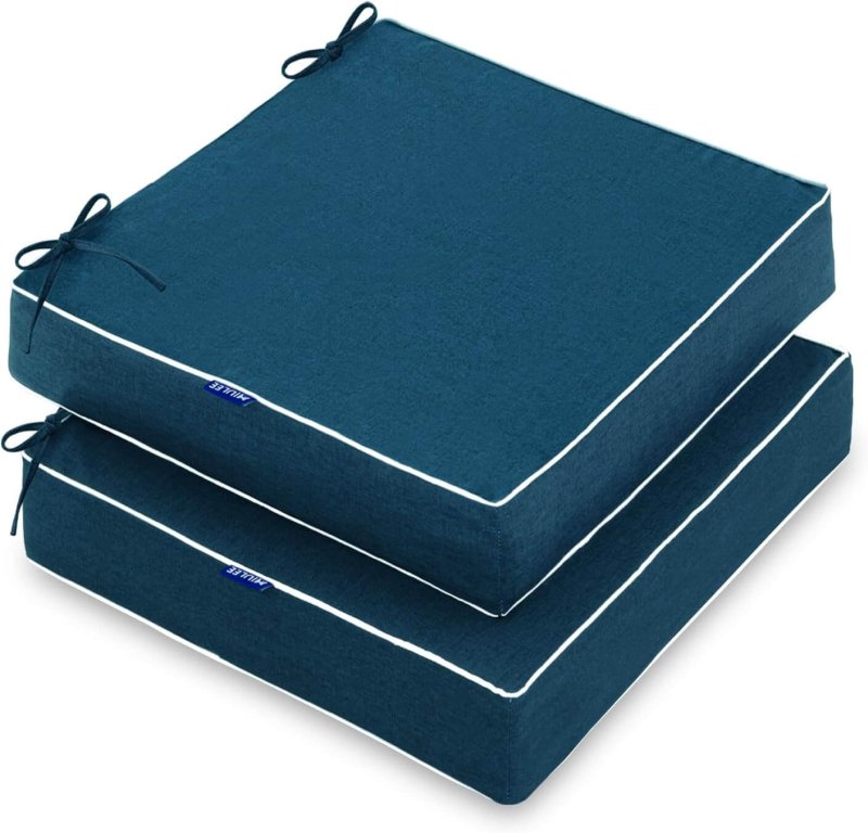 MIULEE 24 x 24 x 4 Inch Outdoor Chair Cushions,Waterproof Seat Cushions for Patio Furniture Garden with Ties Patio Chair Cushions Set of 2,Blue - Miulee