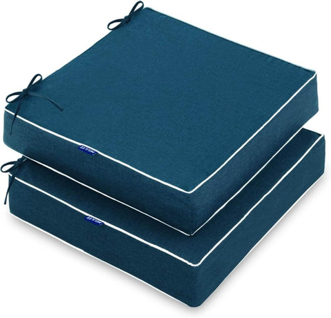 MIULEE 24 x 24 x 4 Inch Outdoor Chair Cushions,Waterproof Seat Cushions for Patio Furniture Garden with Ties Patio Chair Cushions Set of 2,Blue - Miulee