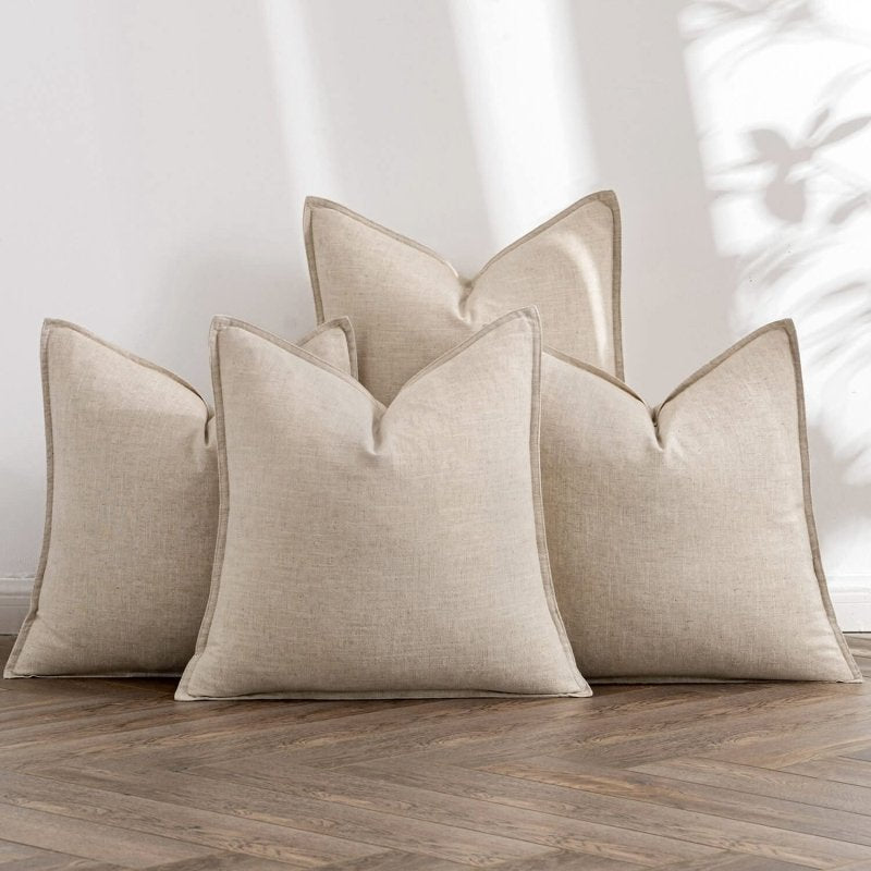 MIULEE Beige Linen Pillow Covers Pack of 4 Decorative Natural Solid Throw Pillow Covers Soft Accent Boho Farmhouse Couch Pillowcases Modern Home Decors for Living Room Bed Sofa 18x18 Inch - Miulee