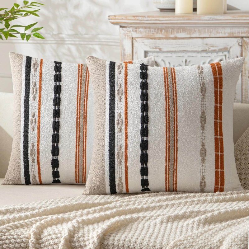 MIULEE Boho Farmhouse Chenille Striped Throw Pillow Covers (Pack of 2) - Miulee