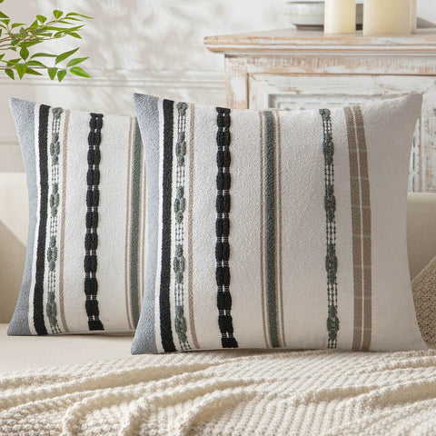 MIULEE Boho Farmhouse Chenille Striped Throw Pillow Covers (Pack of 2) - Miulee