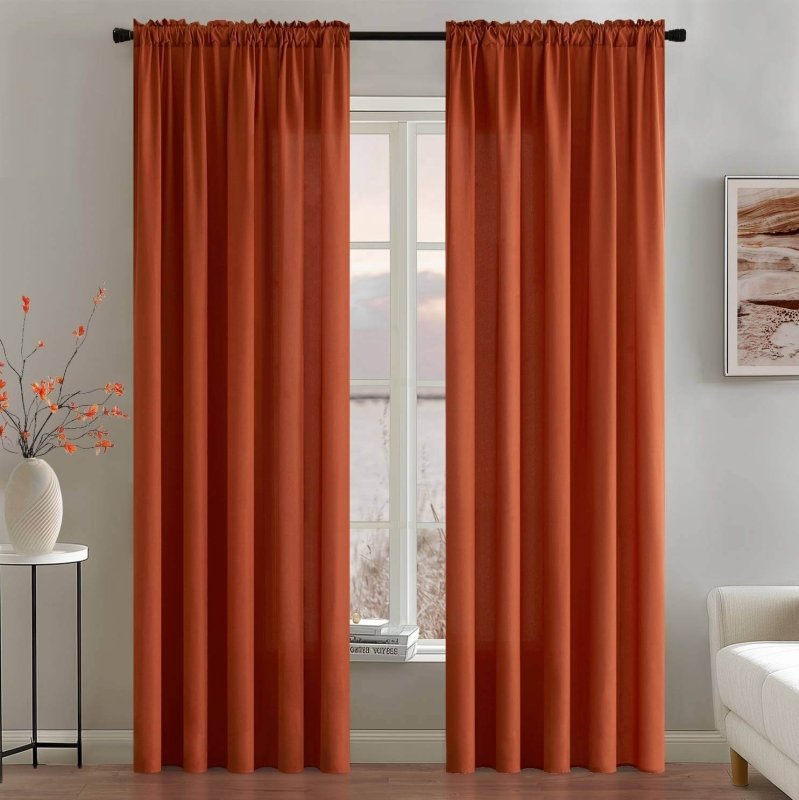 MIULEE Burnt Orange Privacy Sheer Curtains That Let Light in 84 Inches Long Non - See - Through Semi Sheer Curtains Light Filtering Window Curtains Drapes for Living Room Bedroom 2 Panels Set Terracotta - Miulee