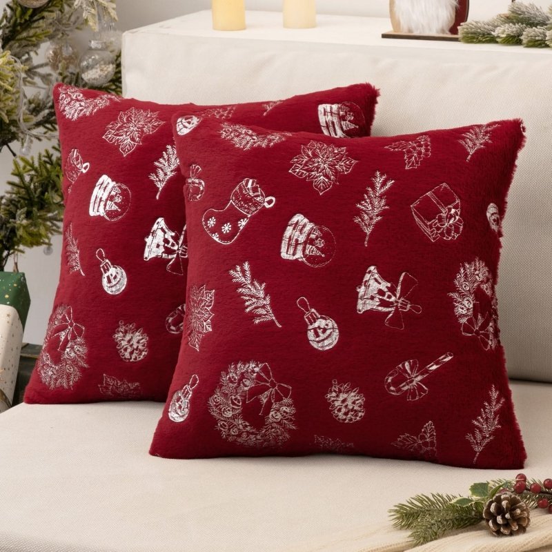 MIULEE Christmas Burgundy Pillow Covers Set of 2 Snowflakes Decorative Throw Pillow Covers 20x20 Inch Soft Plush Faux Wool Pillow Covers Farmhouse Couch Pillows Home Decors for Sofa Livingroom Bed. - Miulee