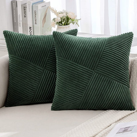 MIULEE Christmas Corduroy Throw Pillow Covers Pack of 2 Decorative Windmill Striped Spliced Soft Couch Pillowcases Boho Patchwork Cushion Covers for Living Room Bed Sofa 18x18 inch, Army Green - Miulee