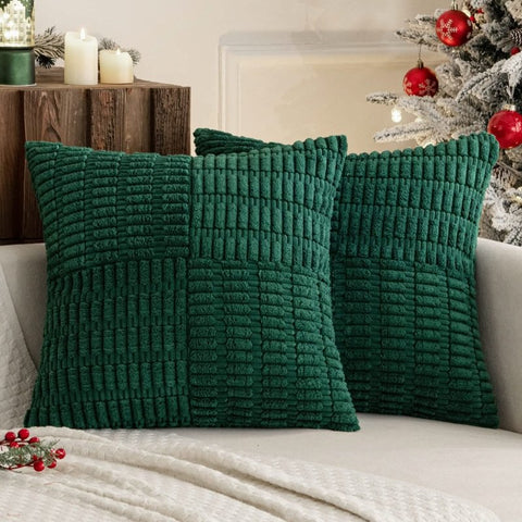 MIULEE Christmas Dark Green Corduroy Pillow Covers Pack of 2 Boho Decorative Spliced Throw Pillow Covers Soft Solid Couch Pillowcases Patchwork Textured Cushion Covers for Living Room Sofa 20x20 inch - Miulee