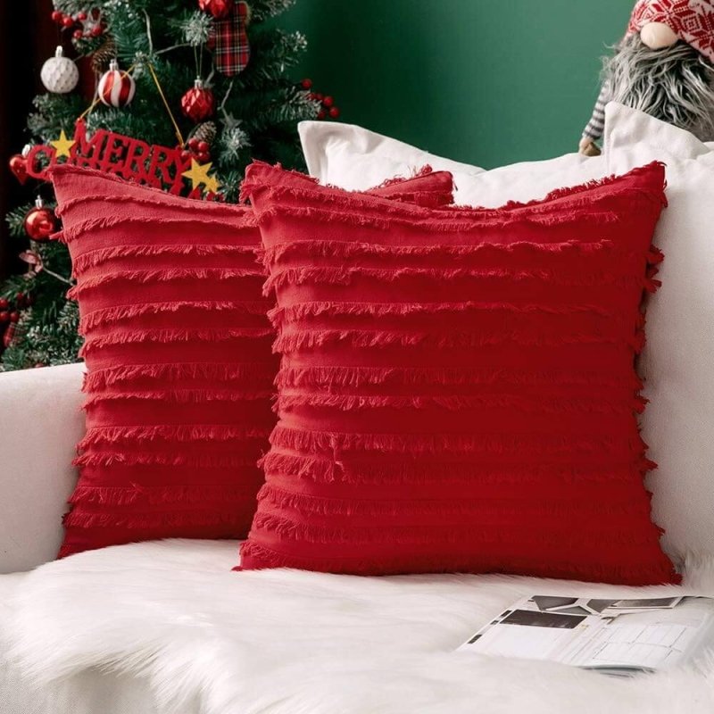 MIULEE Christmas Decorative Boho Linen Striped Jacquard Pattern Pillow Covers (Pack of 2) - Miulee