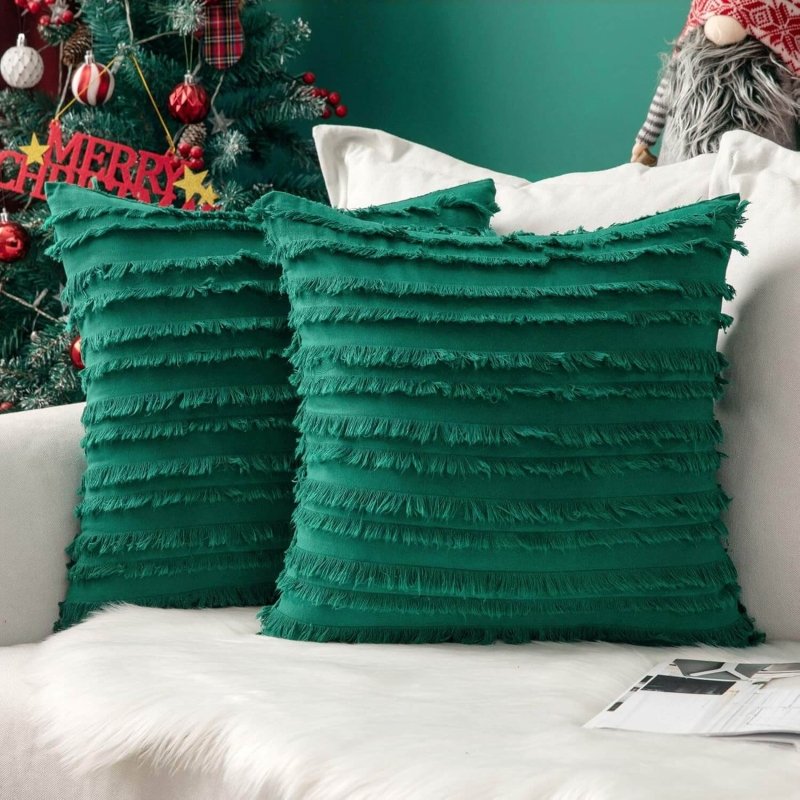 MIULEE Christmas Decorative Boho Linen Striped Jacquard Pattern Pillow Covers (Pack of 2) - Miulee