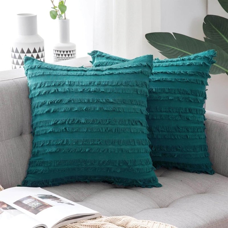 MIULEE Christmas Decorative Boho Linen Striped Jacquard Pattern Pillow Covers (Pack of 2) - Miulee