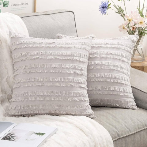 MIULEE Christmas Decorative Boho Linen Striped Jacquard Pattern Pillow Covers (Pack of 2) - Miulee