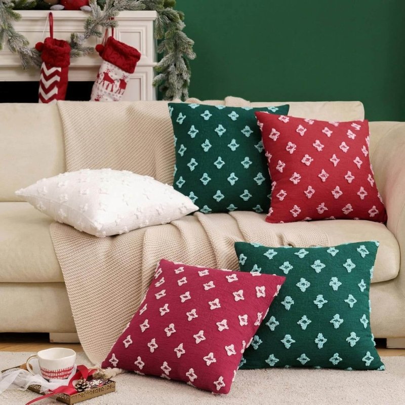 MIULEE Christmas Decorative Rhombic Jacquard Pillowcase Soft Square Pillow Covers (Pack of 2) - Miulee