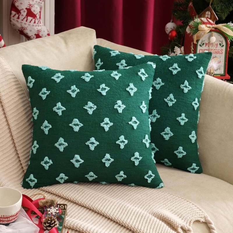 MIULEE Christmas Decorative Rhombic Jacquard Pillowcase Soft Square Pillow Covers (Pack of 2) - Miulee