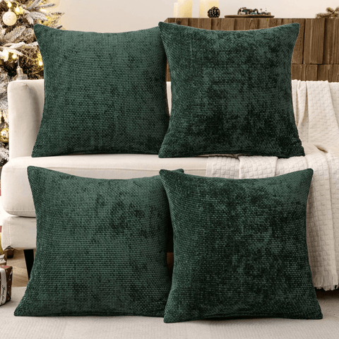 MIULEE Christmas Green Pack of 4 Couch Throw Pillow Covers 18x18 Inch Soft Decorative Chenille Pillow Covers Farmhouse Cushion Covers for Home Decor Sofa Bedroom Living Room - Miulee