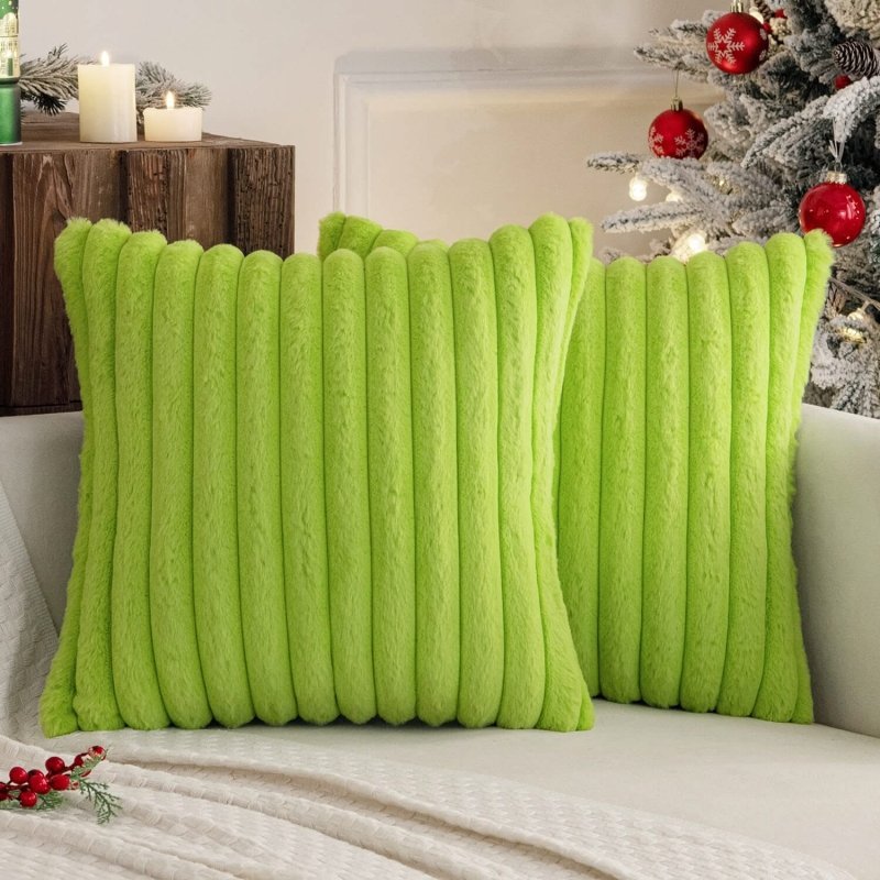 MIULEE Christmas Green Throw Pillow Covers 18x18 Inch Set of 2 Soft Pillowcases with Velvet Back Faux Rabbit Fur Cushion Covers Decorative Home Decor for Couch Sofa Bedroom Livingroom - Miulee