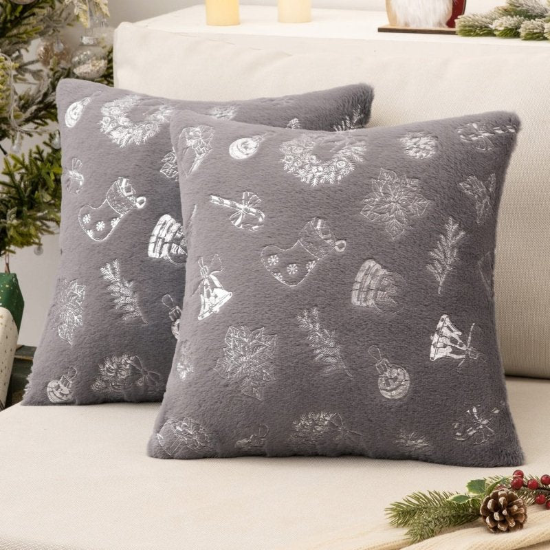 MIULEE Christmas Grey Pillow Covers Set of 2 Snowflakes Decorative Throw Pillow Covers 18x18 Inch Soft Plush Faux Wool Pillow Covers Farmhouse Couch Pillows Home Decors for Sofa Livingroom Bed. - Miulee