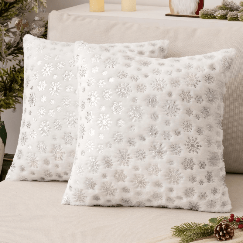 MIULEE Christmas Ivory Throw Pillow Covers Set of 2 Snowflakes Decorative Pillow Covers 20x20 Inch Soft Plush Faux Fur Pillowcases Farmhouse Couch Pillows Home Decors for Sofa Living Room Bed - Miulee