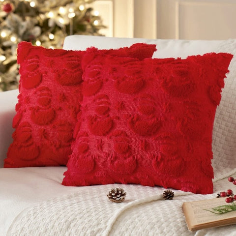 MIULEE Christmas Snowman Pillow Covers 18x18 Inch Red Throw Pillows Set of 2 Decorative Soft Fluffy Pillowcases for Home Decors Couch Sofa Livingroom Bed - Miulee