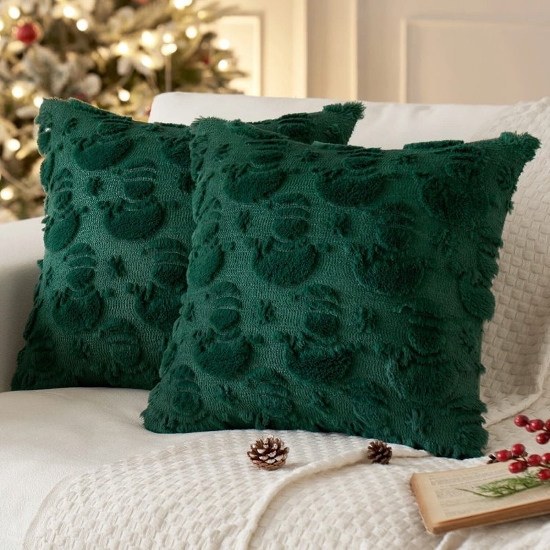 MIULEE Christmas Snowman Pillow Covers 20x20 Inch Dark Green Throw Pillows Set of 2 Decorative Soft Fluffy Pillowcases for Home Decors Couch Sofa Livingroom Bed - Miulee