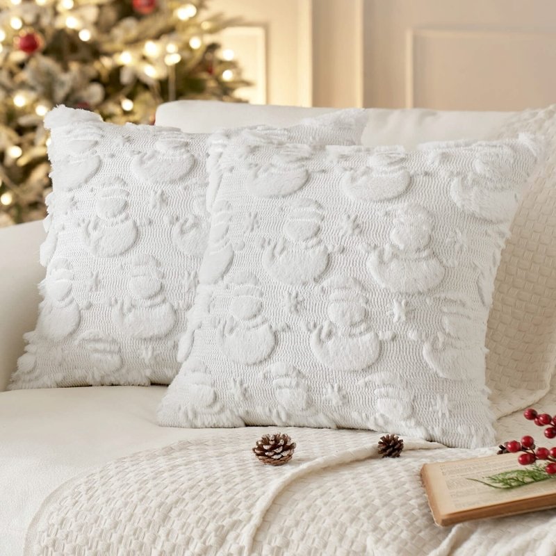 MIULEE Christmas Snowman Pillow Covers 20x20 Inch Pure White Throw Pillows Set of 2 Decorative Soft Fluffy Pillowcases for Home Decors Couch Sofa Livingroom Bed - Miulee