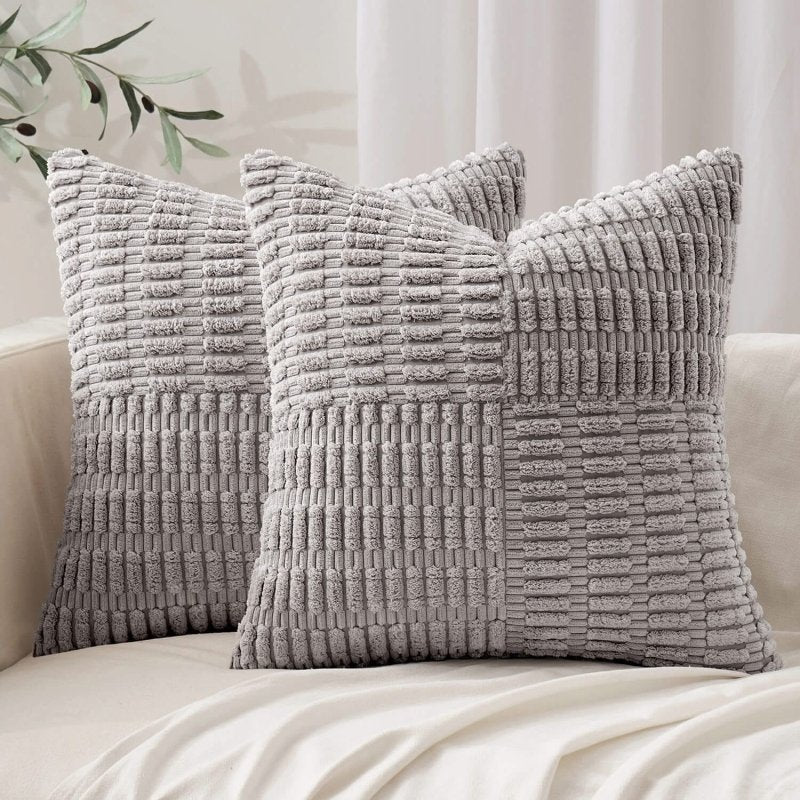 MIULEE Corduroy Boho Decorative Patchwork Textured Spliced Throw Pillow Covers (Pack of 2) - Miulee