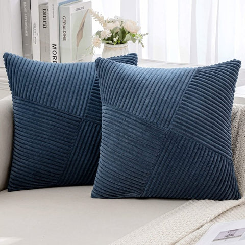 MIULEE Corduroy Pillow Covers Pack of 2 Decorative Windmill Striped Spliced Throw Pillow Covers Soft Couch Pillowcases Boho Patchwork Cushion Covers for Living Room Bed Sofa 20x20 inch, Blue - Miulee
