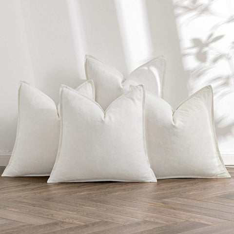 MIULEE Cream Linen Pillow Covers Pack of 4 Decorative Natural Solid Throw Pillow Covers Soft Accent Boho Farmhouse Couch Pillowcases Modern Home Decors for Living Room Bed Sofa 18x18 Inch - Miulee