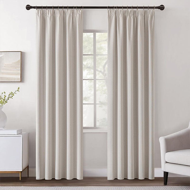 MIULEE Customized 100% Blackout Linen Textured Curtains (2 Panels) - Pencil Pleat & Rod Pocket - Miulee