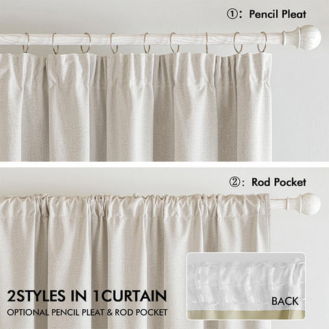 MIULEE Customized 100% Blackout Linen Textured Curtains (2 Panels) - Pencil Pleat & Rod Pocket - Miulee