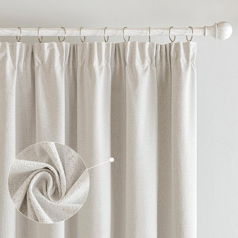 MIULEE Customized 100% Blackout Linen Textured Curtains (2 Panels) - Pencil Pleat & Rod Pocket - Miulee