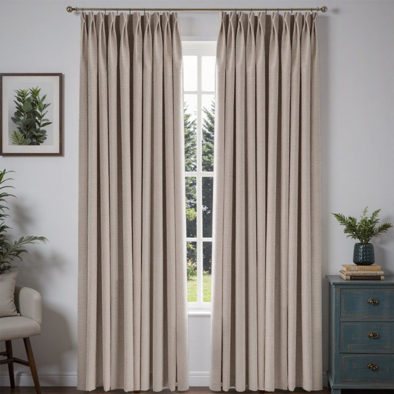 MIULEE Customized 100% Blackout Linen Textured Curtains (2 Panels) - Pleated - Miulee