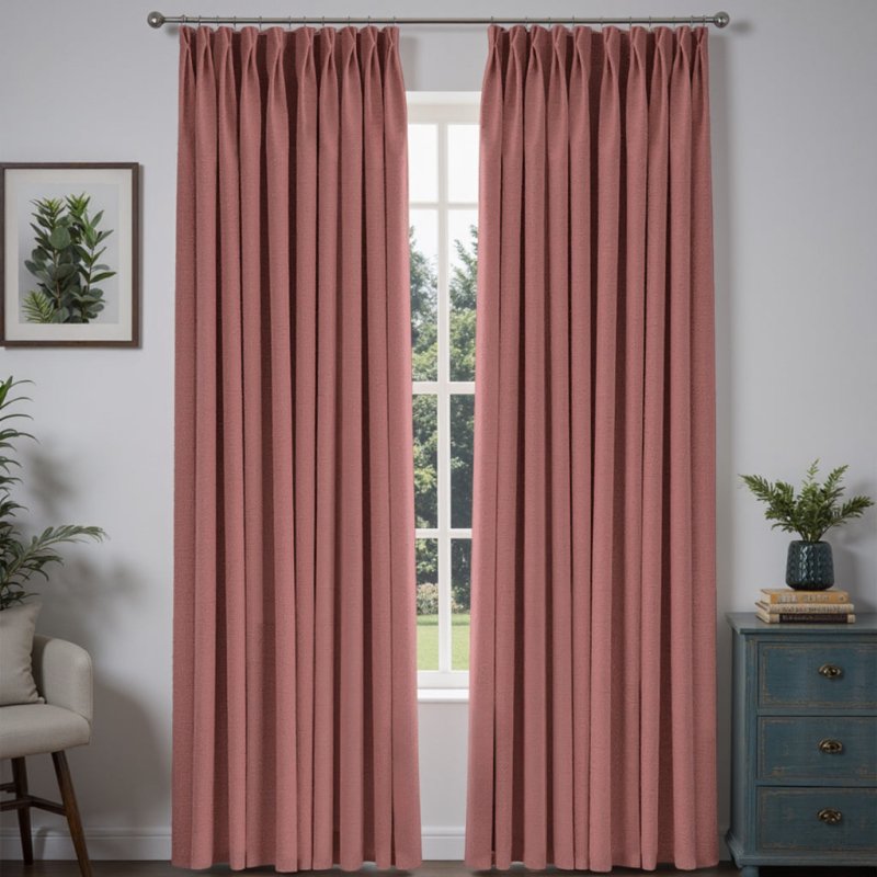 MIULEE Customized 100% Blackout Linen Textured Curtains (2 Panels) - Pleated - Miulee