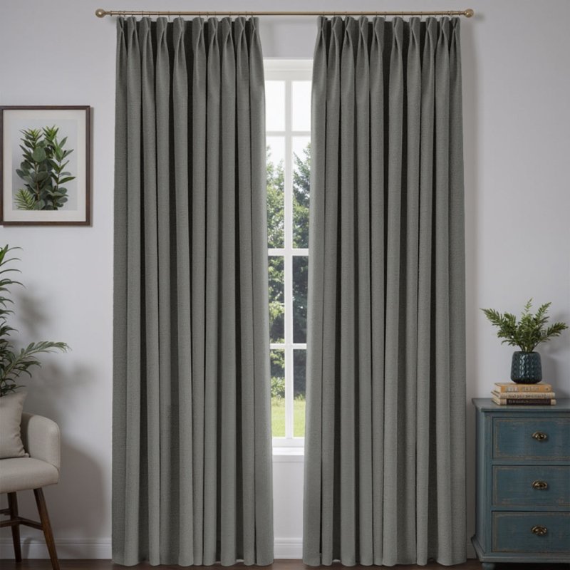 MIULEE Customized 100% Blackout Linen Textured Curtains (2 Panels) - Pleated - Miulee