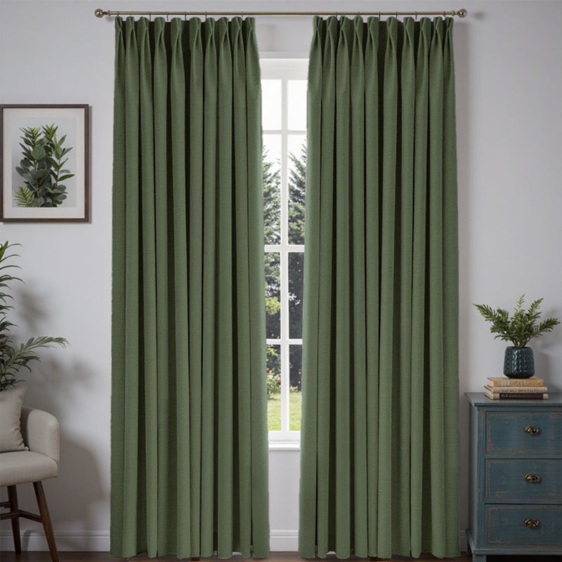 MIULEE Customized 100% Blackout Linen Textured Curtains (2 Panels) - Pleated - Miulee