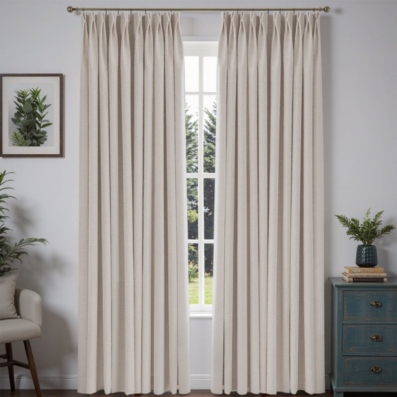 MIULEE Customized 100% Blackout Linen Textured Curtains (2 Panels) - Pleated - Miulee